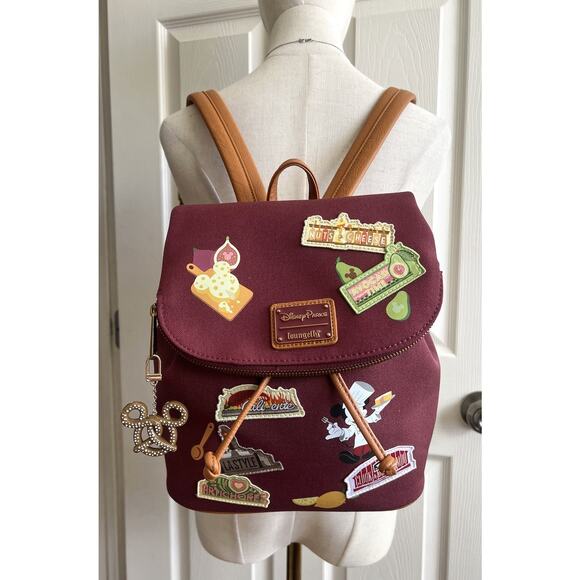 Loungefly Handbags - DISNEY PARKS LOUNGEFLY 2024 Food Wine Festival Backpack Mickey Pretzel Charm Fob